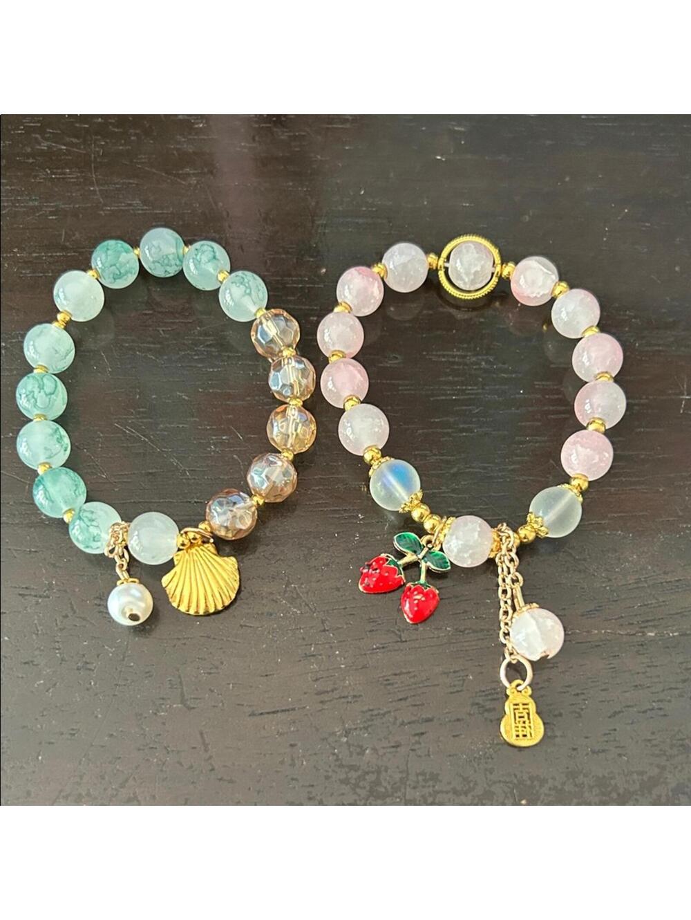Elegant Gold-Tone and Multicolor Beaded Bracelets Set